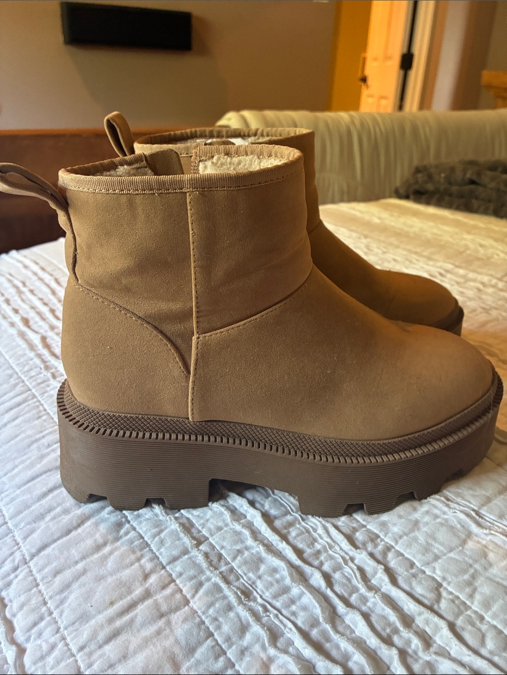 Chunky Platform Ankle Boots in Camel Brown